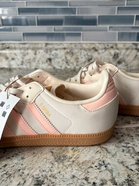 adidas Samba Sneakers in Cream with Light Pink Stripes